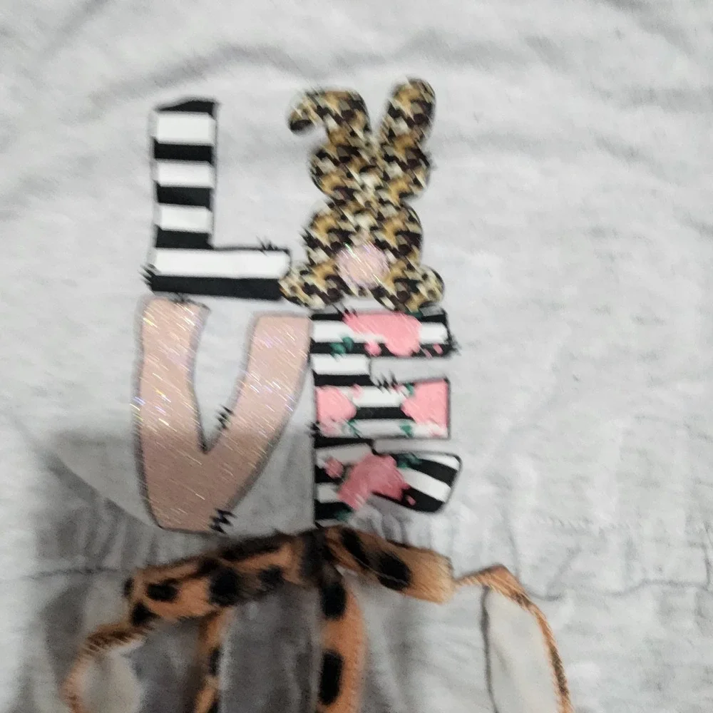 Mariee‎ Nicole Kids Girls L Gray Bunny LOVE Romper Jumpsuit Leopard Trim